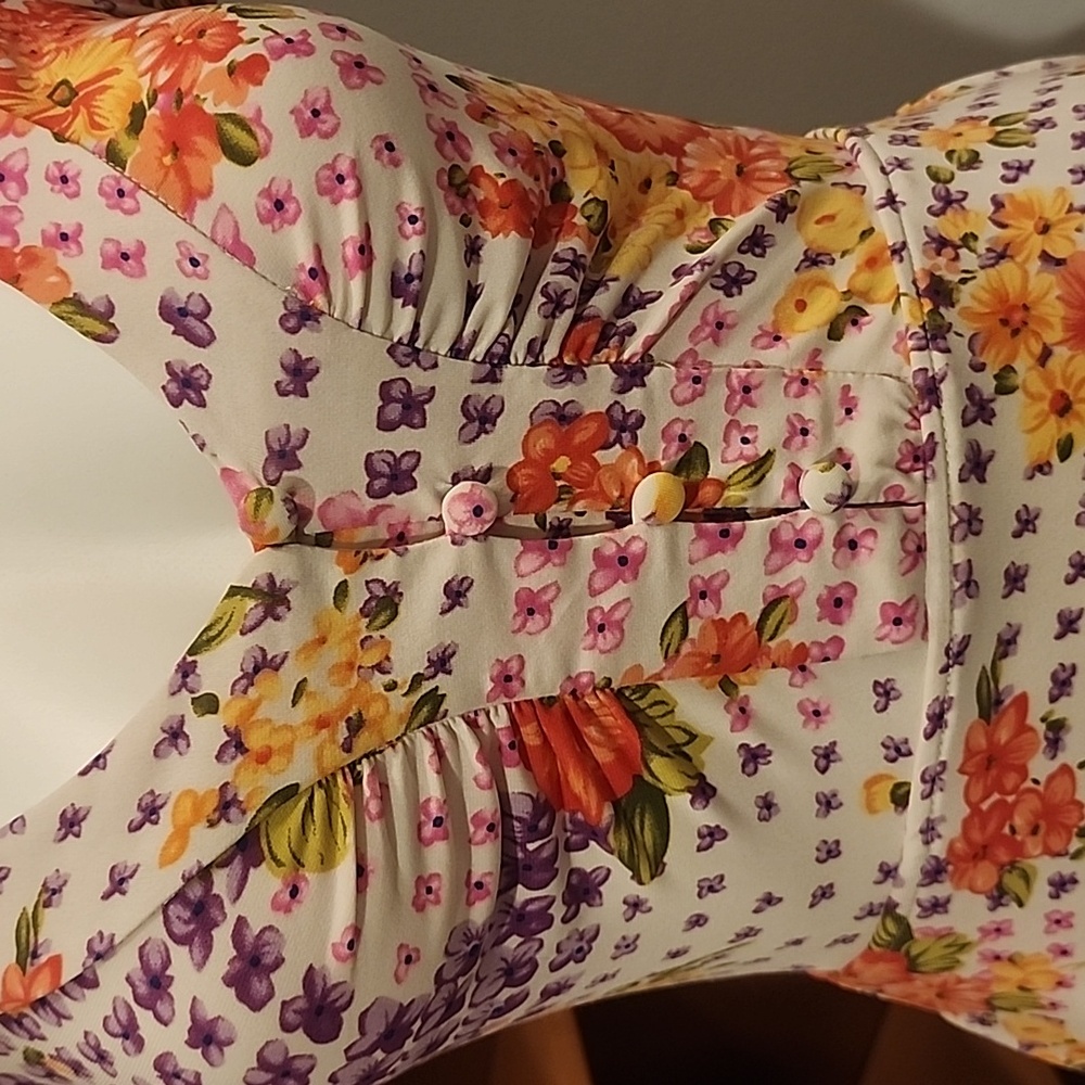 Free People Floral Peach and Purple Mini Dress Small - Picture 5 of 13
